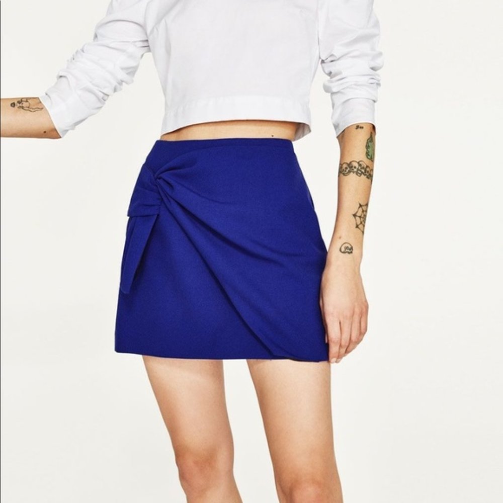 Zara front knot cobalt blue mini skirt